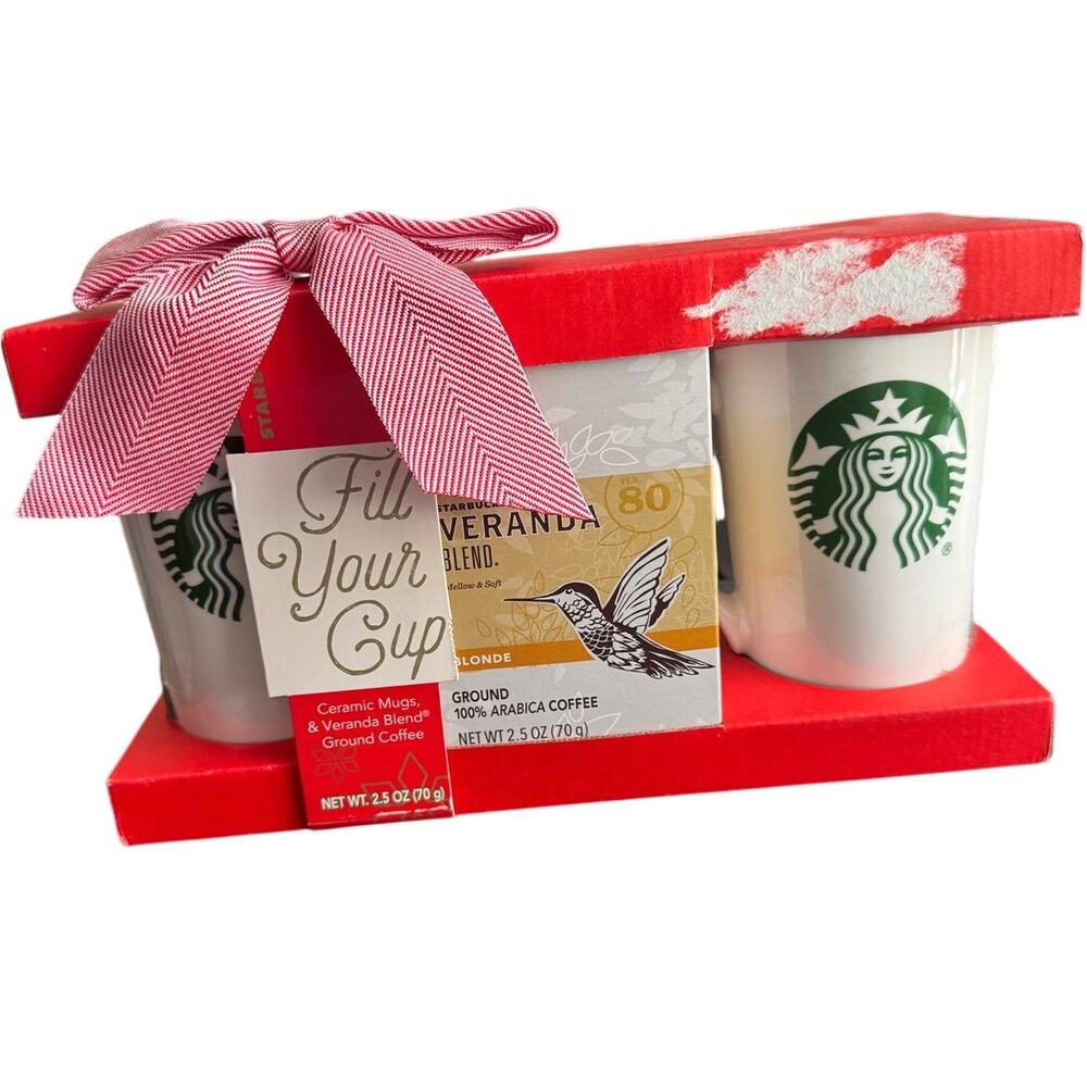 NEW Starbucks Set Of 2 Ceramic Mugs & Veranda Blend Ground Coffee